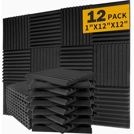 Saiqiang 12 Pack Acoustic Foam Panels 1" x 12"x 12" Soundproof Panels Black Sound Insulation for Wall Absorbing Fire Resistant Acoustic Dampening Wedges Home Office