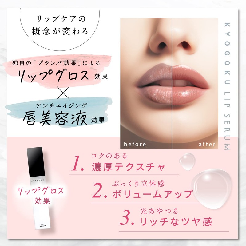 Kyogoku Lip Serum Plumper, Plump Volume, Moisturizing, Lustrous Feel, Clear,