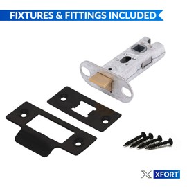 XFORT Tubular Latch, Matt Black, Tubular Door Latch for Internal Wooden Doors, (4 Pack, 65mm)