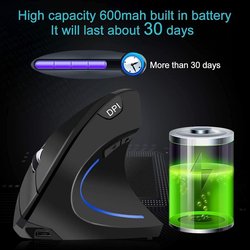 MTAZEG Wireless vertical Mouse Rechargeable Ergonomic Mouse 2.4G USB Optical