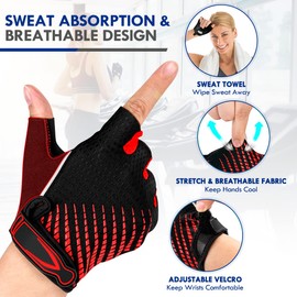 BTNEEU Fingerless Cycling Gloves with Gel Half Finger Cycling Gloves for Men and Women, Breathable Non-Slip Road Bike Gloves Men for Mountain Biking, Training, Fitness, Sports (Red, M)