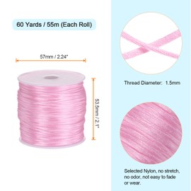 sourcing map 1.5mm Nylon String Cord 60 Yards Nylon Satin String Bracelet String Chinese Knotting Cord Beading Thread for Jewelry Making Braided Necklaces Macrame Trim Craft Pink