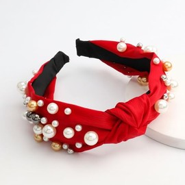 SLTXLNXH Radiate Elegance with Pearl Embellished Headbands for Women - Women's Fashion Headband Pearl Rhinestone Jeweled Knotted Headband for Girls Cute Wide Headband for Moms Thick Hair