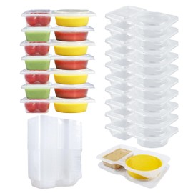 25 Set Reusable Snack Containers with Lid, 2 Compartment Plastic Condiment Containers for Refrigeration, Portion Control, Outdoor Takeaway Sauce, Meal Prep Lunch Snack Pack Box for Kids and Adults