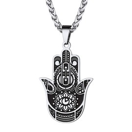 PROSTEEL Vintage Hamsa Hand of Fatima Evil Eye Necklace Pendant Chain Good Luck Success Amulet Jewelry Stainless Steel Necklace for Men Women