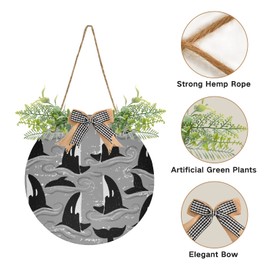 Oyihfvs Killer Whales Seamless Vintage Style Door Hanging Sign, 12" Merry Christmas Front Plaque Board Round Wreath for Daily Holiday Welcome Home Garden Yard Wall Pediments