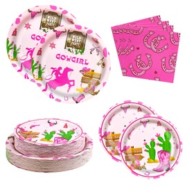 180Pcs Western Cowgirl Birthday Party Decorations My First Rodeo Theme Party Plates and Napkins Disposable Tableware Set for Wild West Cowgirl Party Decorations,Serve 60