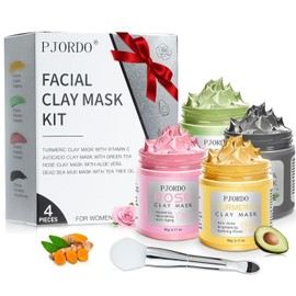 Fiordo 4 Clay Masks (Total 360g) Turmeric Vitamin C Dead Sea Mud Green Tea Avocado Rose Face Mask for Pore Cleansing Skincare 3.17 ounces each for Women's Skincare 4PCS Clay Mask Set / 피오르도 4개 클레이 마스크(총 360g) 강황 비타민 C 사해 진흙 녹차 아보카도 로즈 모공 클렌징용 페이스 마스크 스킨케어 여성 스킨케어용 각 3.17온스 4PCS Clay Mask Set