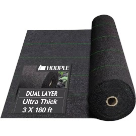 HOOPLE 5Oz Weed Barrier Pro Garden Landscape Fabric Dual Layer Cross-Over Weed Block - Two Layer 3x180ft