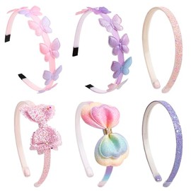 Leery Diadema para niños con purpurina, diadema con lazo, corazón, estrellas, flores, mariposas, paquete de 6, accesorios para el cabello para niñas (