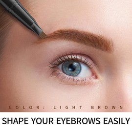 Liquid Eyebrow Pencil Long-lasting Waterproof Fork Tip Brown Pen with Brow Brush, Double Ended Smudgeproof and Tattoo Microblading Effect (Light brown)