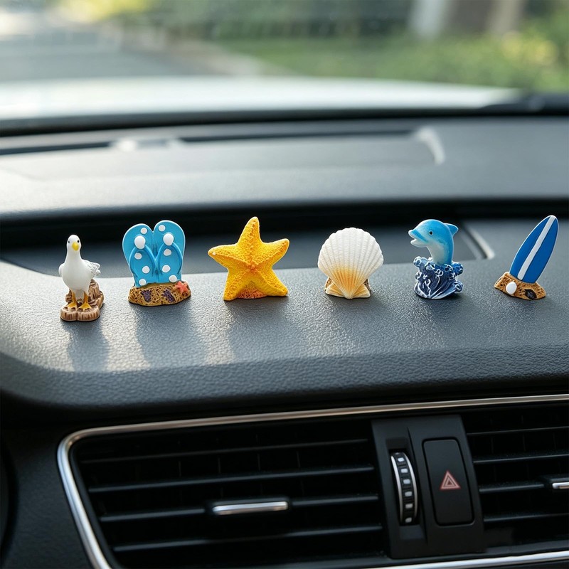CASONA Beach Car Decor,6pcs Coastal Themed Dashboard Decorations Figurines