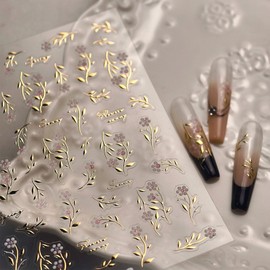JMEOWIO 3D Nagelsticker Goldene Blätter Blumen Nail Art Sticker Selbstklebend Nagelaufkleber 5D Stereoskopisch Dekoration Nageldesign Zubehör 1 Blatt