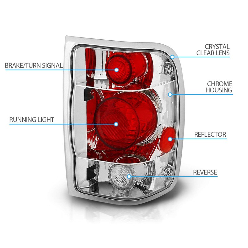 AmeriLite Chrome Replacement Brake Tail Lights Set For 98-00 Ford