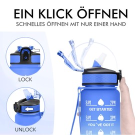 Children's Drinking Bottle, 600 ml, BPA-Free Tritan Water Bottle with Straw, Sports Water Bottle with Time Marking for Fitness, School, Yoga, Outdoor (Blue Light Blue)