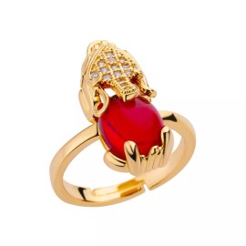 Unbranded Magnificent Feng Shui Pi Xiu Wealth Protection 18k Gold Plated Garnet Open Ring