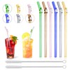 Pack of 6 Reusable Drinking Straws Glass Colourful with 2