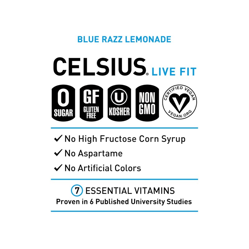 CELSIUS Fizz Free Blue Razz Lemonade, Sugar Free Energy Drink,
