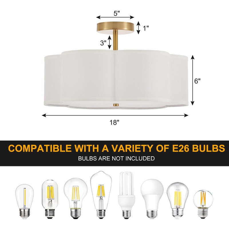 Widluth Modern Semi Flush Mount Ceiling Light Modern Gold 3-Lights