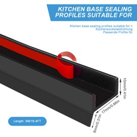 5M Sockelleiste Küche, Küchenleiste Abdichtungsprofil, Sockelprofil Dichtung, Hohe Elastizitä Silikonkautschuk, Stark Wasserdichter Staubdicht mit Schere, für 13, 15, 17mm Holzstärke (Schwarz)