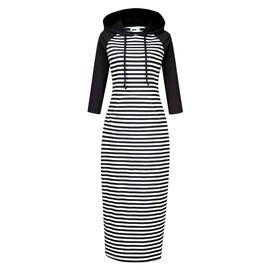 MISSKY Women's Casual 3/4 Sleeves Pocket Stripe Pullover Hoodie Dress,XL