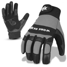 WORKMAXX Gardening Working Gloves Garden Thorn Proof Flexible Heavy Duty Leather Mechanic Utility Dexterity Breathable Construction Gloves for Work Mens Women (GREY, LARGE)