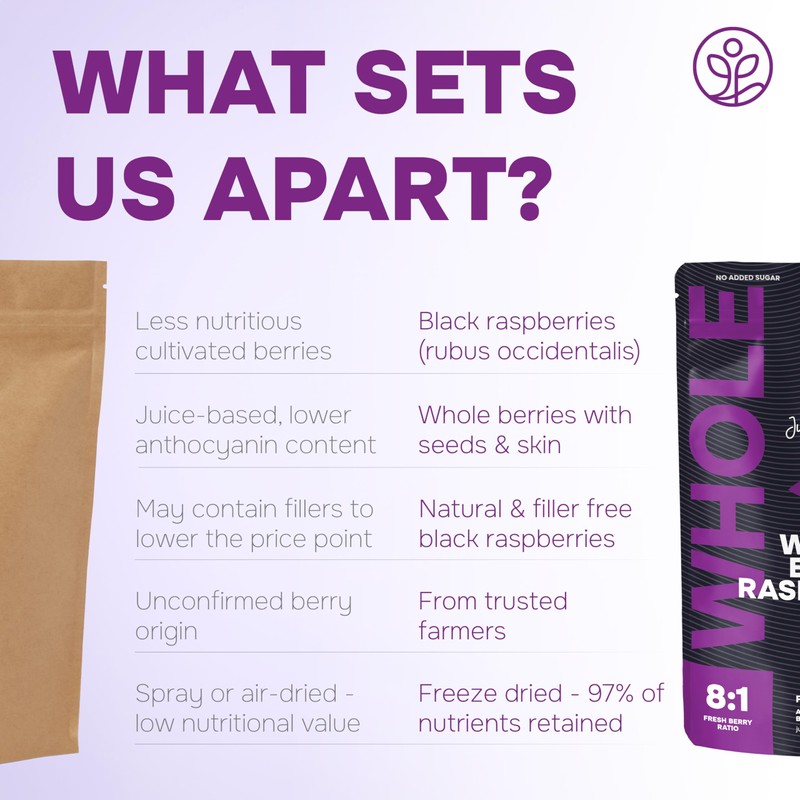 Whole Black Freeze Dried Raspberries 3.2 Ounce Bag - Dried