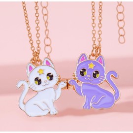 Lezmoii Best Friend Necklace Gifts Friendship Necklace Matching Magnetic Cat BFF Necklace for 2 Girls (C)