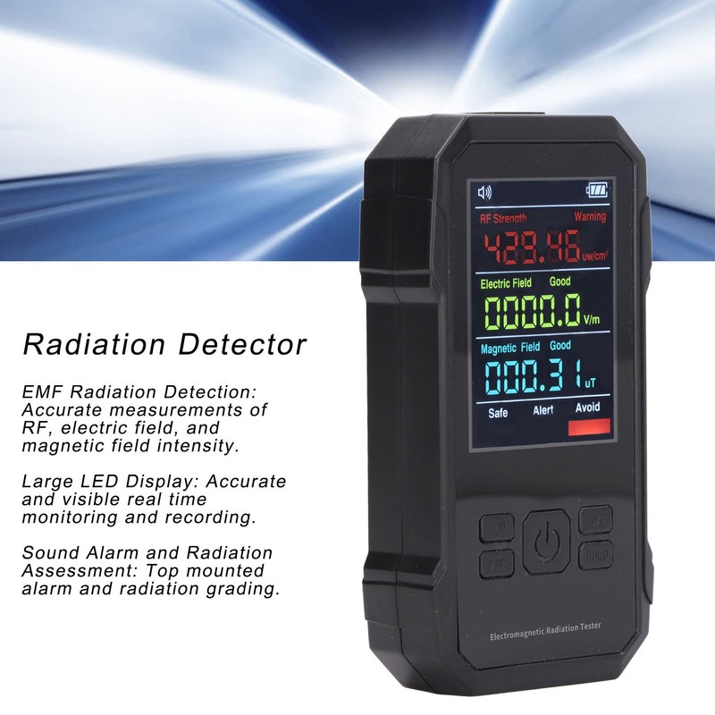 Radiation Detector Black Digital EMF Meter LED Display Handheld RF