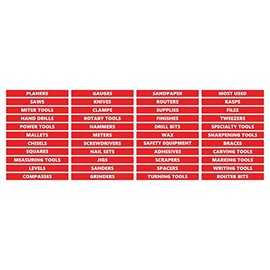 Toolbox Organizational Magnetic Labels Woodworking Set by DCM Solutions (Red, 0.5" H x 4.5" W)