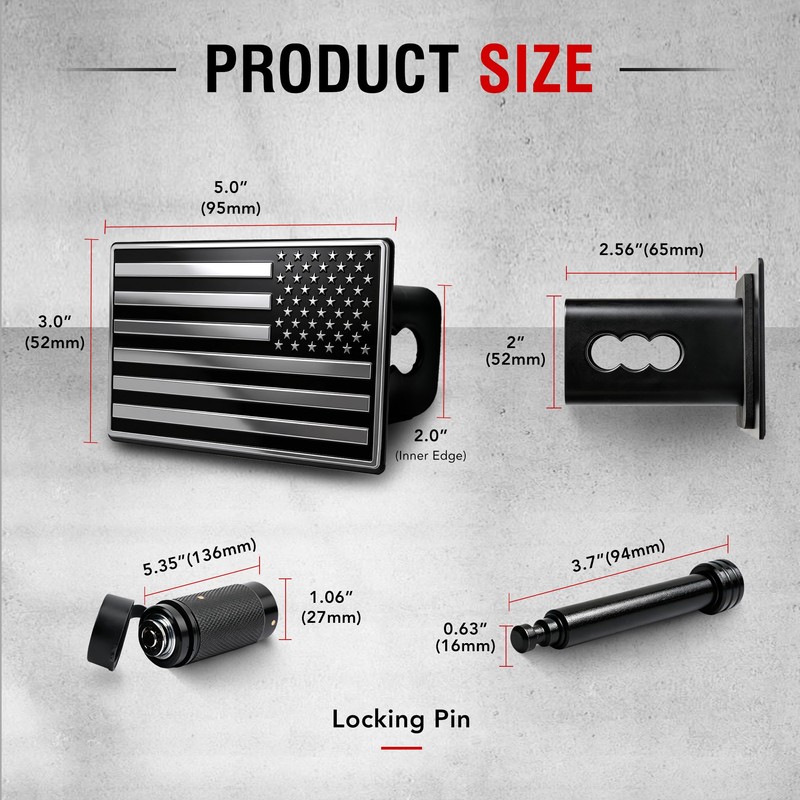 Trailer Hitch Cover with Lock, 2 Inch Receivers, American Flag