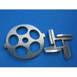 Complete size #5 meat grinder replacement set. Plates have TWO TABS.