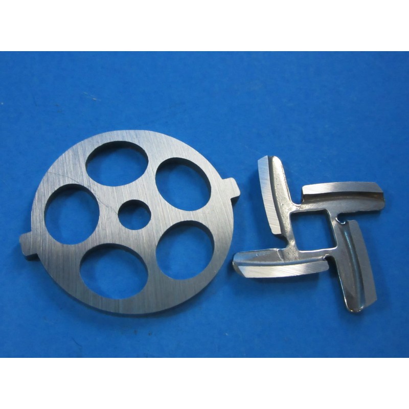 Complete size #5 meat grinder replacement set. Plates have TWO
