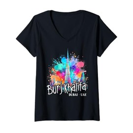Womens Burj Khalifa Skyscraper Dubai UAE Travel Arabian Souvenir V-Neck T-Shirt