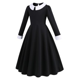 WIOLETA Black Costume Black Costume For Girls With Wig, Bag, Socks For Girls 4-13 Years