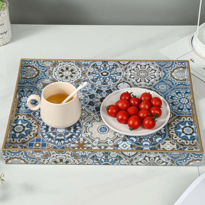 AGIOTA Boho Coffee Table Trays Serving Tray with Handles Large