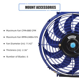 12 Inch Slim Fan Push Pull Electric Radiator Cooling Fan Universal High Performance 12V 80W Motor with Fan Mounting Kit (Blue)