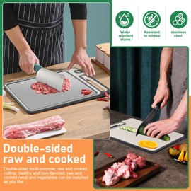 Mapille Stainless Steel Chopping Board - Double-Sided Non-Slip & Antibacterial, 2-in-1 Kitchen Board for Meat & Vegetables, Hygienic & Easy to Clean (36.5 x 25 cm)