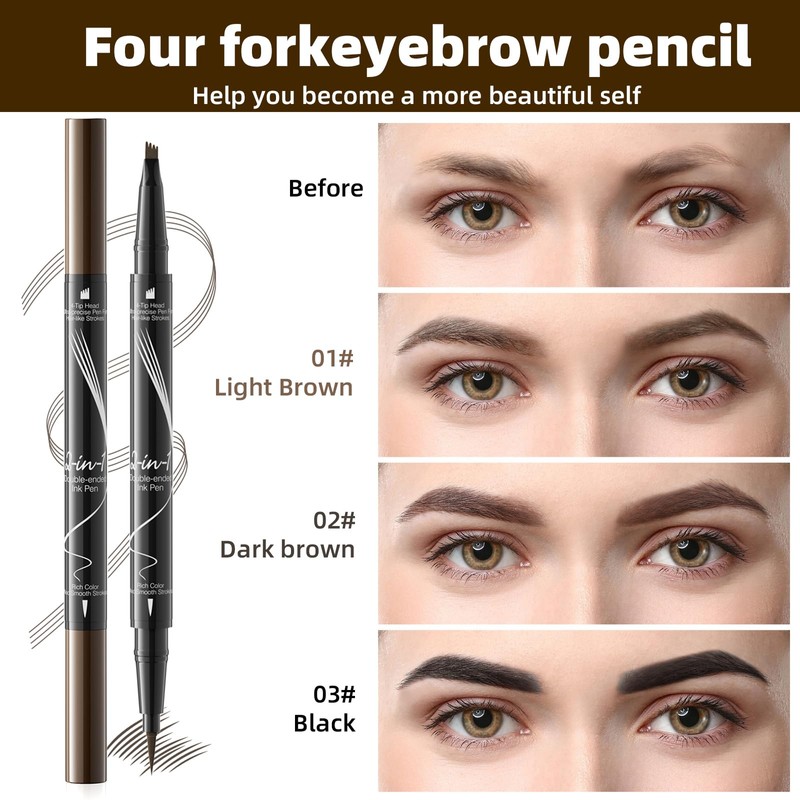 Eyebrow Pencil, Waterproof, 2-in-1 Dual-Ended Microblading Eyebrow Pencil, Microblading Eyebrow
