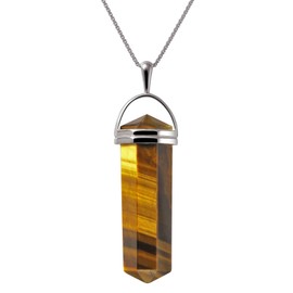 Franki Baker Large A+ Quality Tiger's Eye Natural Gemstone Double Edge Sword and 925 Sterling Silver Pendant Necklace. Chain length:50cm. Pendant length: 4.5cm.