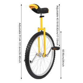 CRYBY 24Inch Wheel Unicycle, Outdoor Unicycle Leakproof Tire Wheel Cycling One Wheel Bike with 2 Pedals, Adjustable Height Outdoor Sports Entertainment Exercise Unicycle, Weight Limit 176lbs