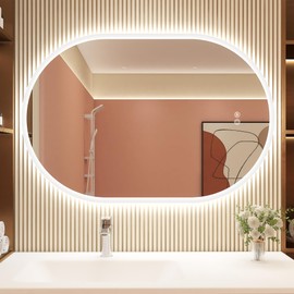 STARLEAD 32"x20" LED-Bathroom-Mirror-with-Lights, Wall-Mounted with Anti-Fog, 3 Color Temperature, Dimmable Brightness, Waterproof, Tempered Glass, Frontlit & Backlit, Oval