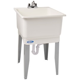 Mustee 14CP Polypropylene Freestanding Tub Utility Sink with Drain and Faucet, One Size, White