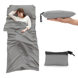 CUDO Sleeping Bag Liner, Sleeping Bag Sheet, Inner Sheet, Travel Sheet, Folding Type, Outdoor Bedding, Camping, Business Trip, Travel, Indoor/Outdoor Use, Envelope Type, 27.6 x 8.3 inches (70 x 210 cm), Gray