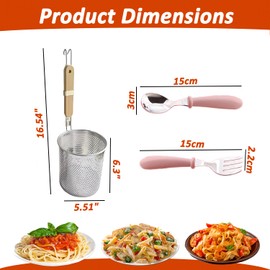 2 PCs Pasta Basket Set with Handle, Asian-Style Ramen Noodle Strainer Mesh with 1 Spoon Set, Pasta Inserts for Pots, Stainless Steel Noodle Boiling Basket for Easy Steaming and Draining with Spoon Set