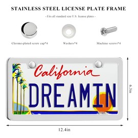 Gdnecad 2PCS License Plate Frames, 2 Holes Polish Mirror Car Tag Frame Cover with Washers & Screws, Rustproof Stainless Steel Front Rear License Plate Holder for Most Vehicles