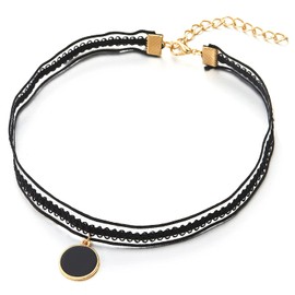 COOLSTEELANDBEYOND Gothic Victorian Black Tattoo Choker Women's Necklace with Dangling Black Enamel Circle Pendant, Black enamel, Non-applicable