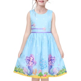 Girls Dress Blue Sea Mermaid Starfish Cartoon Summer Casual Sleeveless Size 6
