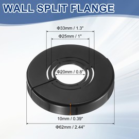 uxcell Wall Split Flange, 1 Pcs 62x10 mm - Cuttable ABS Round Escutcheon Plate Cover Buckle, Shower Arm Flange for 20/25/33mm(0.8/1.0/1.3 Inch) Water Pipe Faucet Decoration (Black)