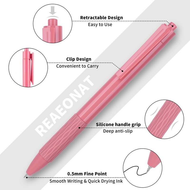 Retractable Gel Ink Pens, 7 Pack 0.5mm Fine Point Black